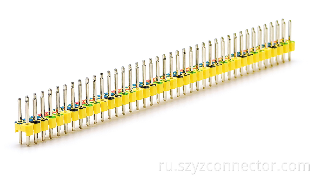 2.54mm Pitch Colored Pin Header Connector Dual Row Straight SQ0.64mm H:2.5mm 2*40P